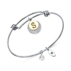 Unwritten Pave Initial S Disc Bangle Bracelet in Silver MSRP $55 NWT